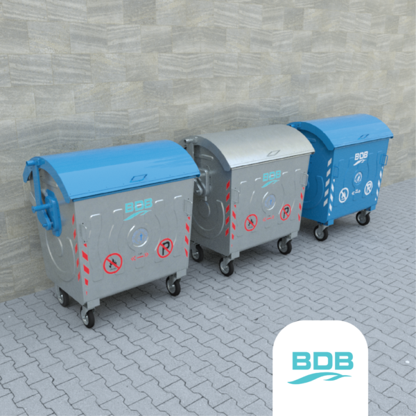 1100 LT Kubbe Kapaklı Metal Galvaniz Çöp Konteyneri