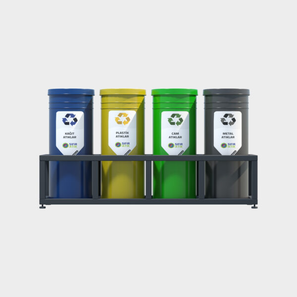 Cylinder Type Recycling Bin - 4 Piece Set