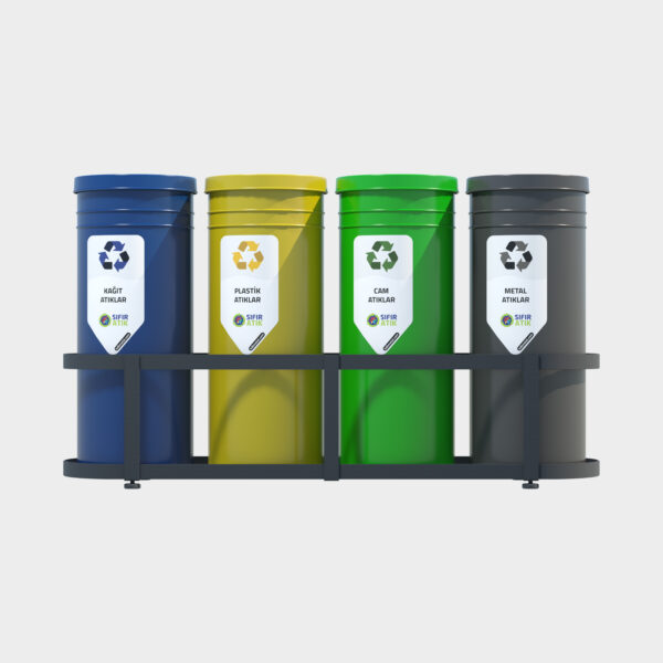 Cylinder Type Recycling Bin – 4 Piece Set