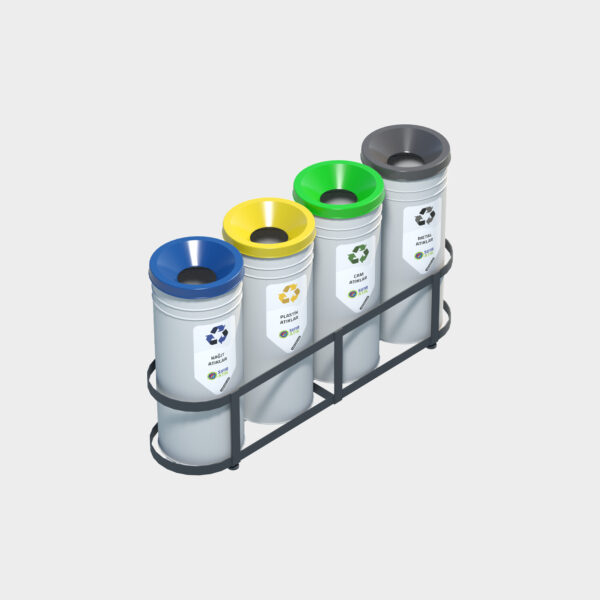 Cylinder Type Recycling Bin – 4 Piece Set