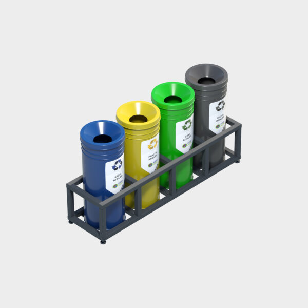 Cylinder Type Recycling Bin - 4 Piece Set