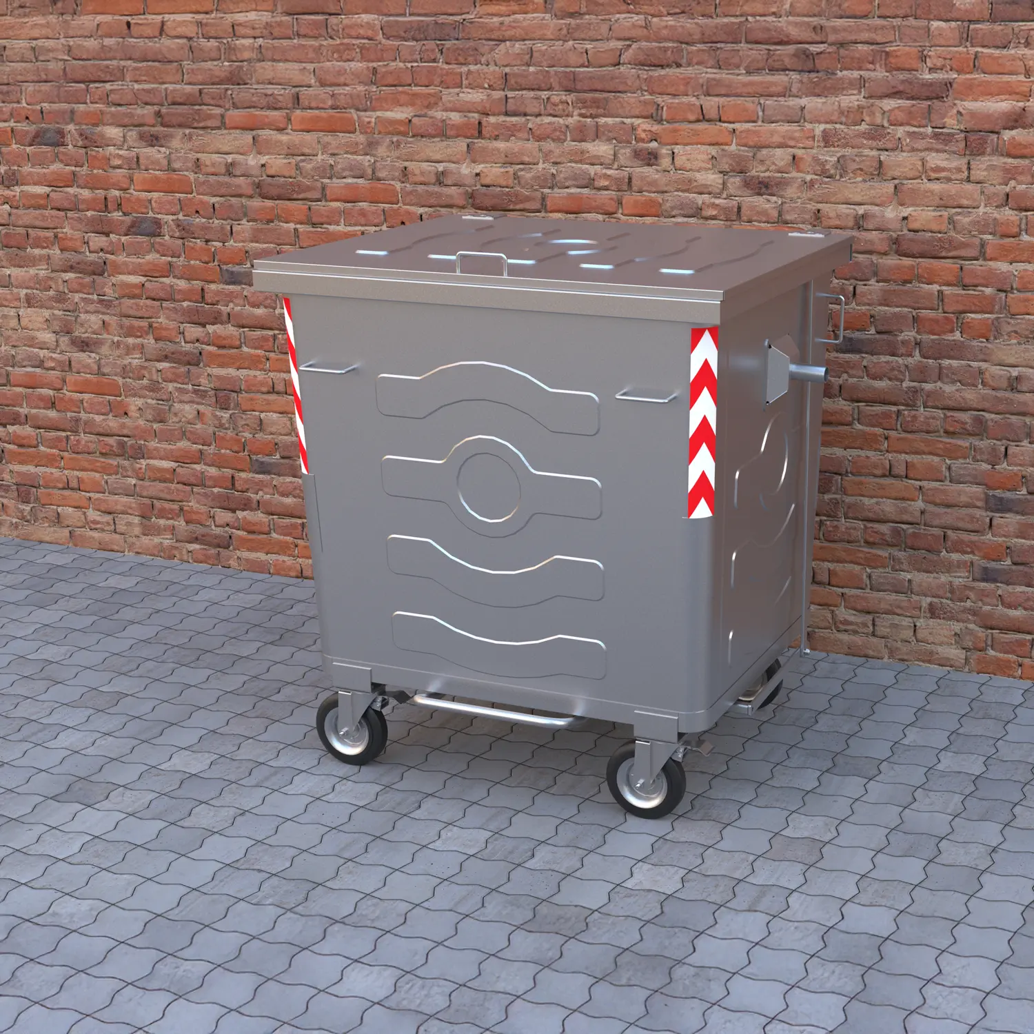 1100 LT Tray-Type Galvanized Metal Waste Container with Metal Lid 1 1 1 2