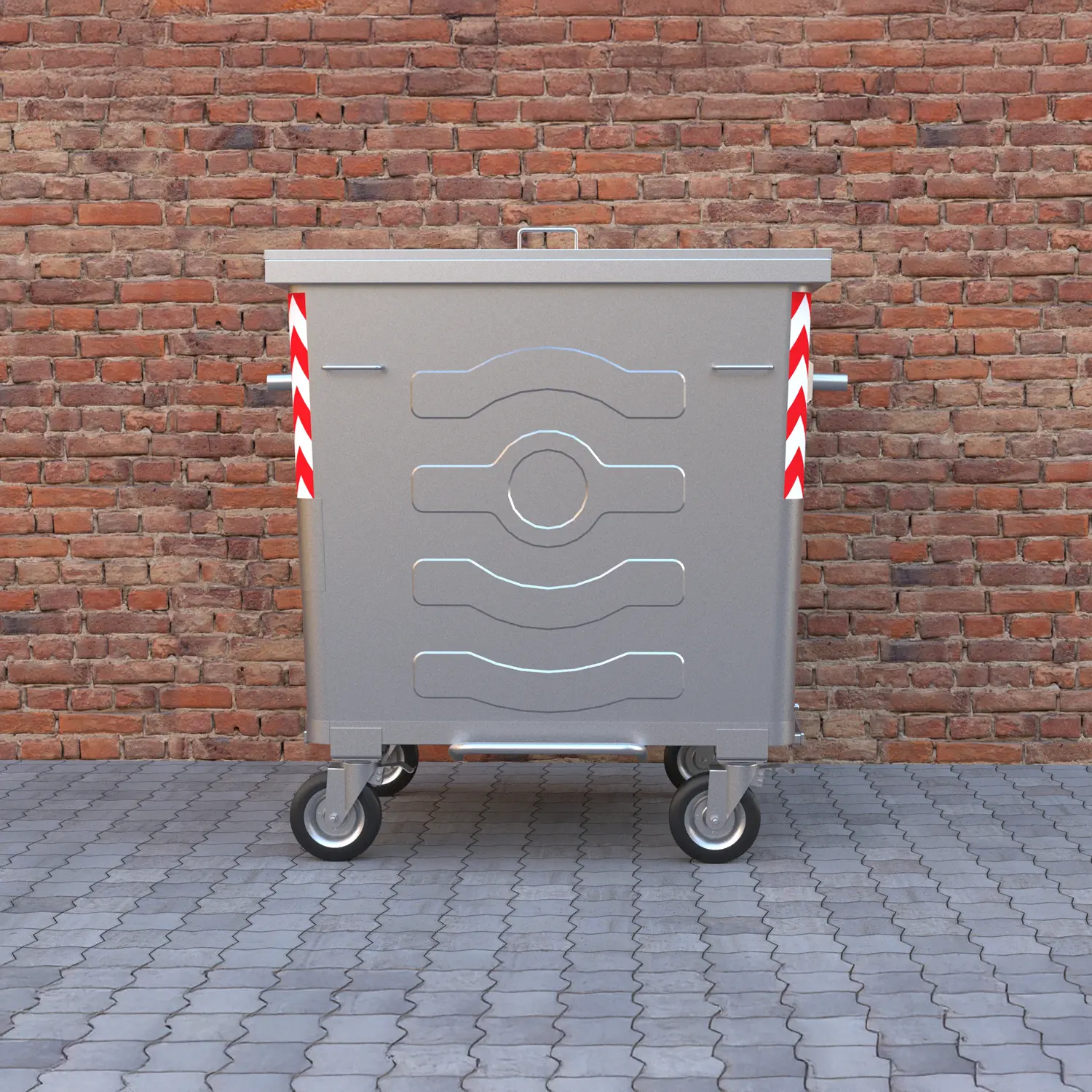 1100 LT Tray-Type Galvanized Metal Waste Container with Metal Lid 3 1 4 2