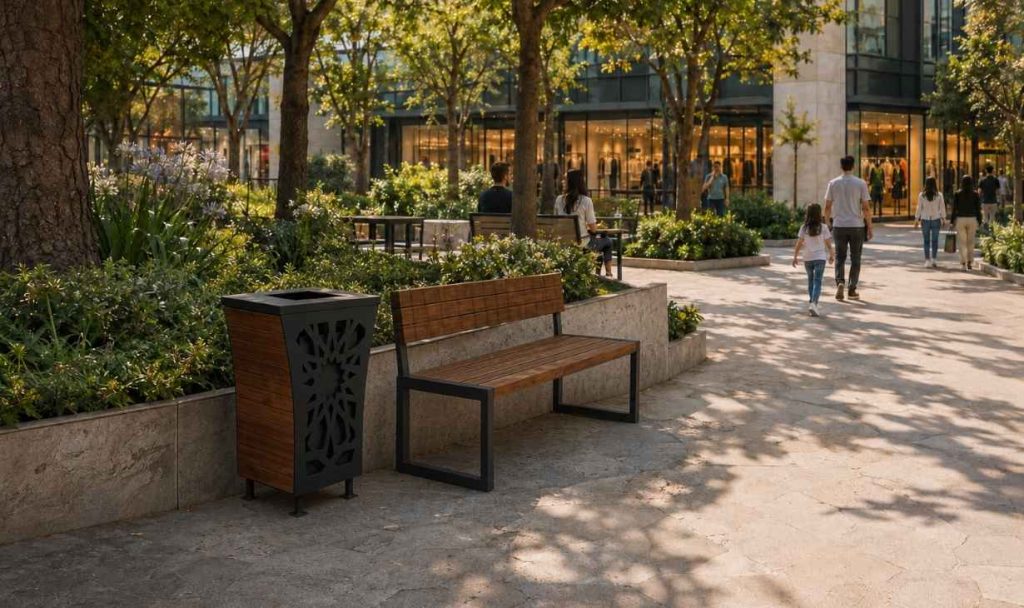 avm bahçesi modern çöp kovası