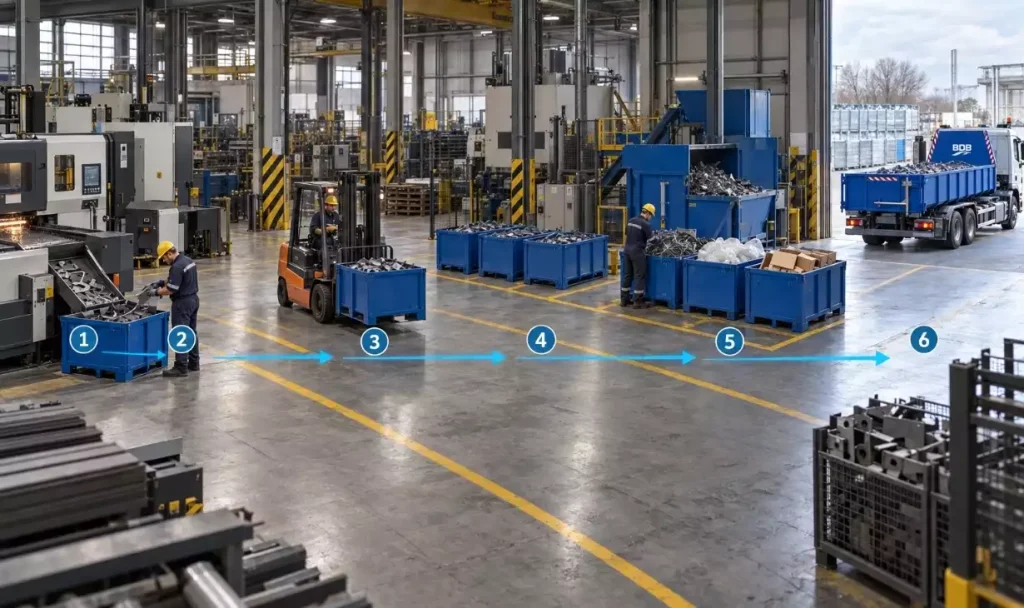 fabrika içi katı atıkların çelik kasalarla toplanması taşınması ve ayrıştırılması
